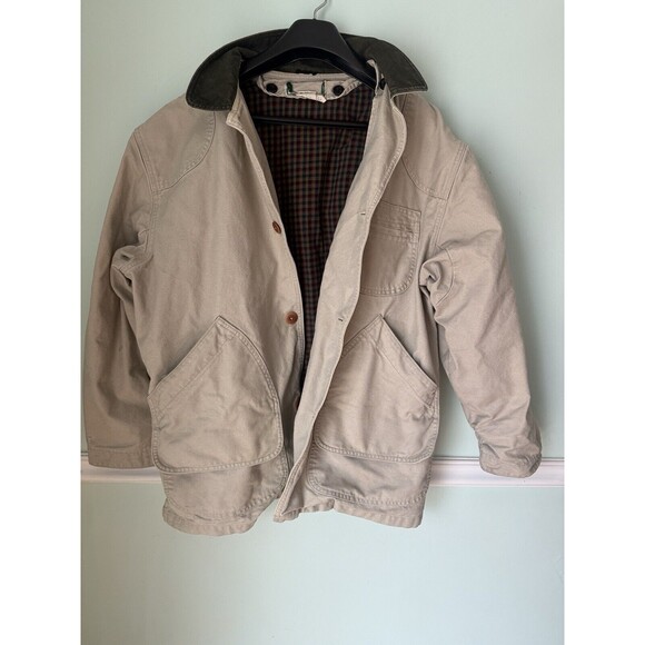 Vtg LL BEAN Chore Jacket Canvas Barn Coat Plaid Lined USA L 80s 90s H147 Detriot